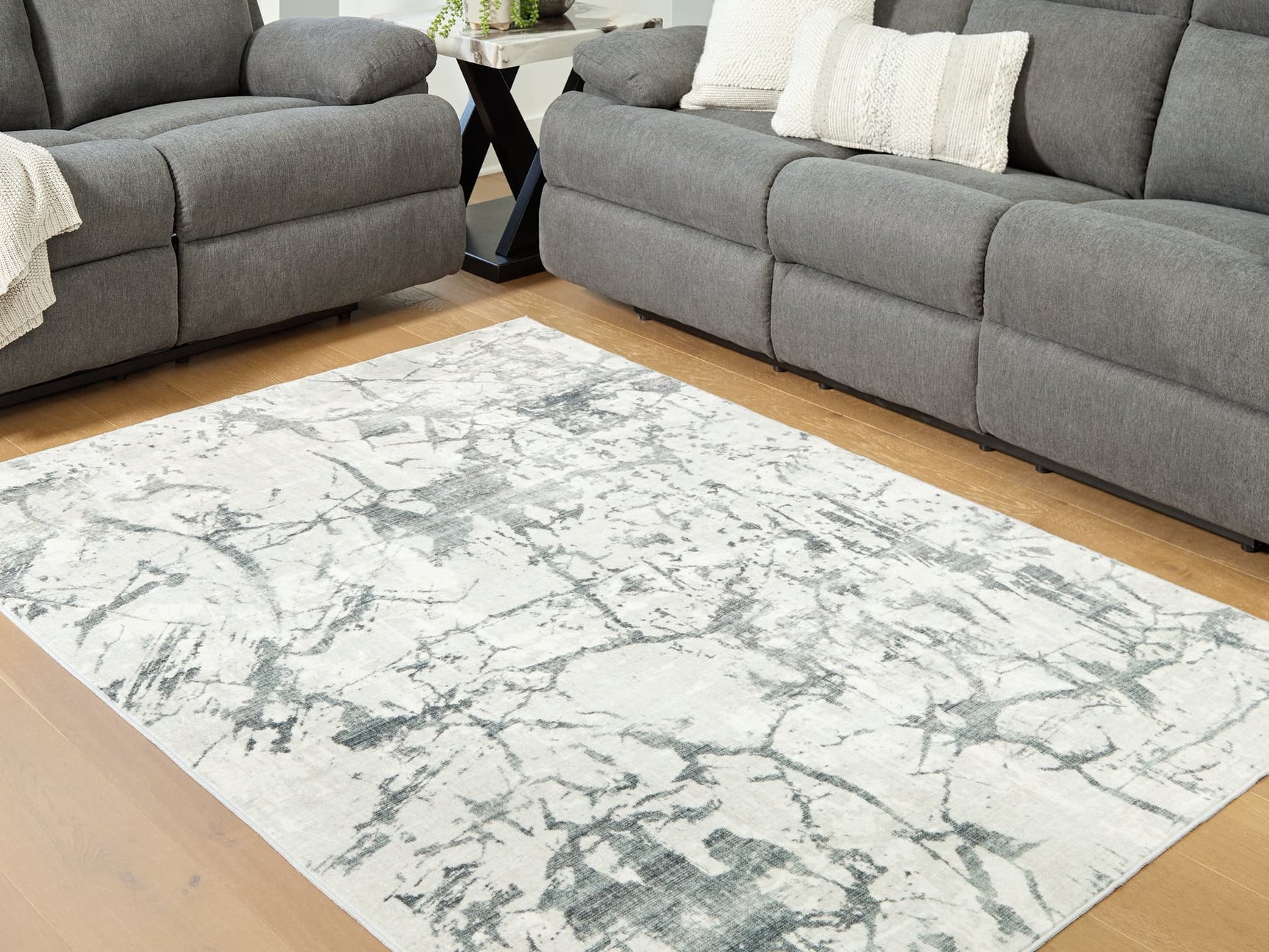 Tobinbury Gray 5x7 Washable Area Rug flat lay view