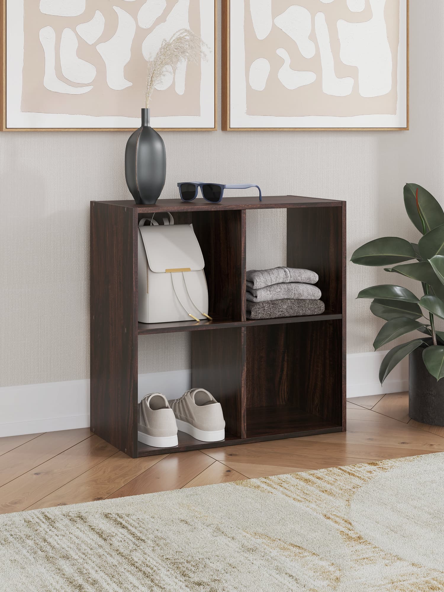 Glosmount four cube organizer front view in cherry light brown finish