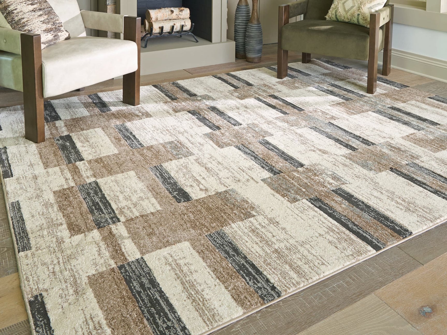 Alstone Multi 7'10" x 10' striped area rug front view