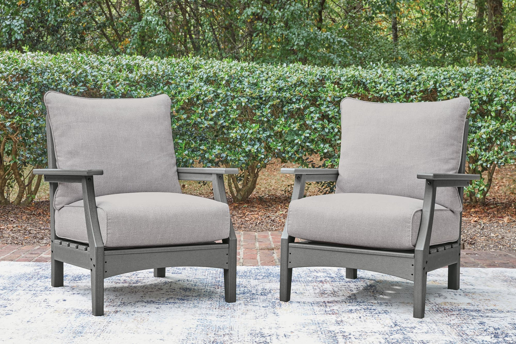 Cove Gray Beach outdoor sofa with two lounge chairs front view