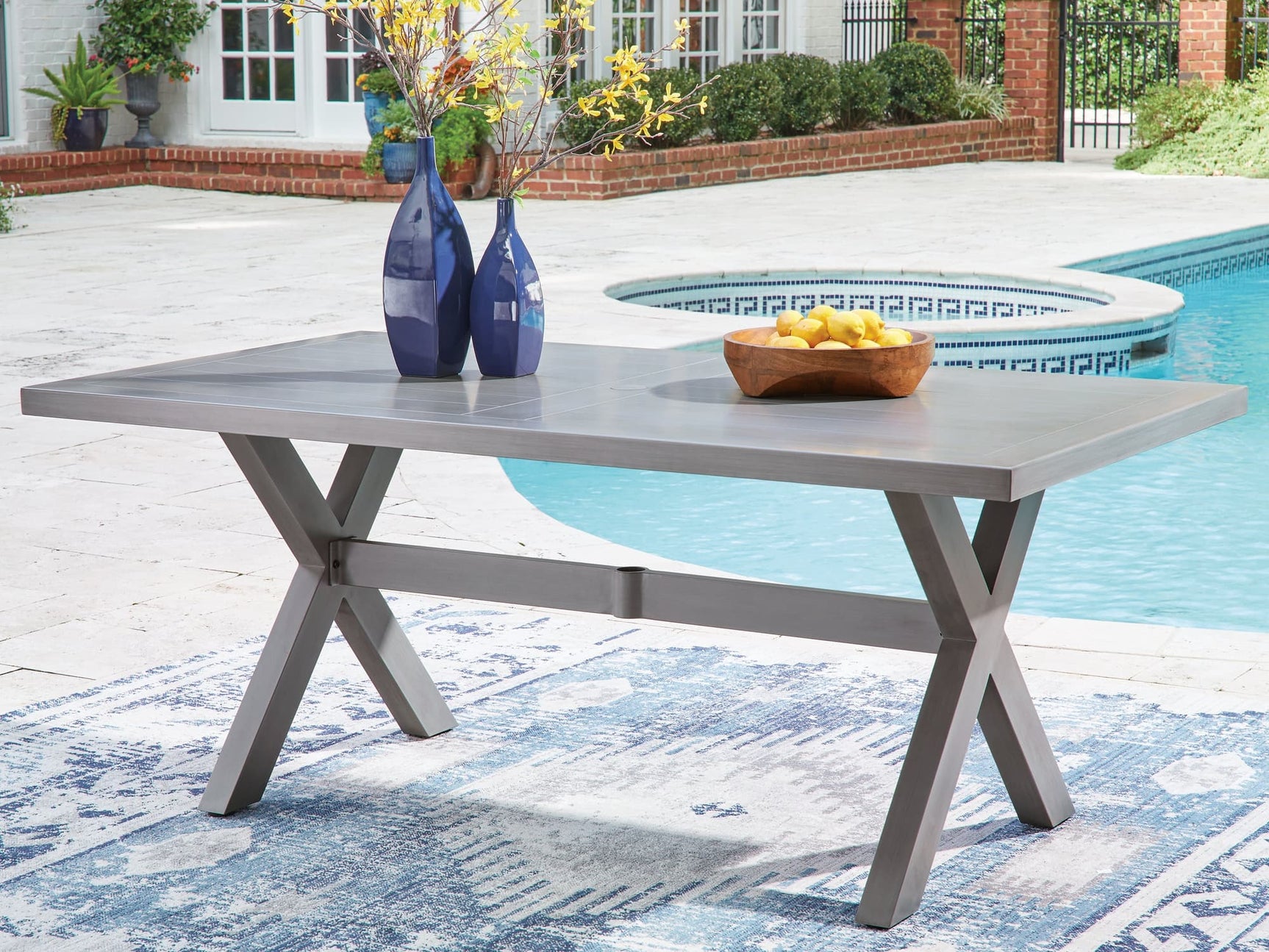 Half Moon Beach Gray Outdoor Dining Table, front angle