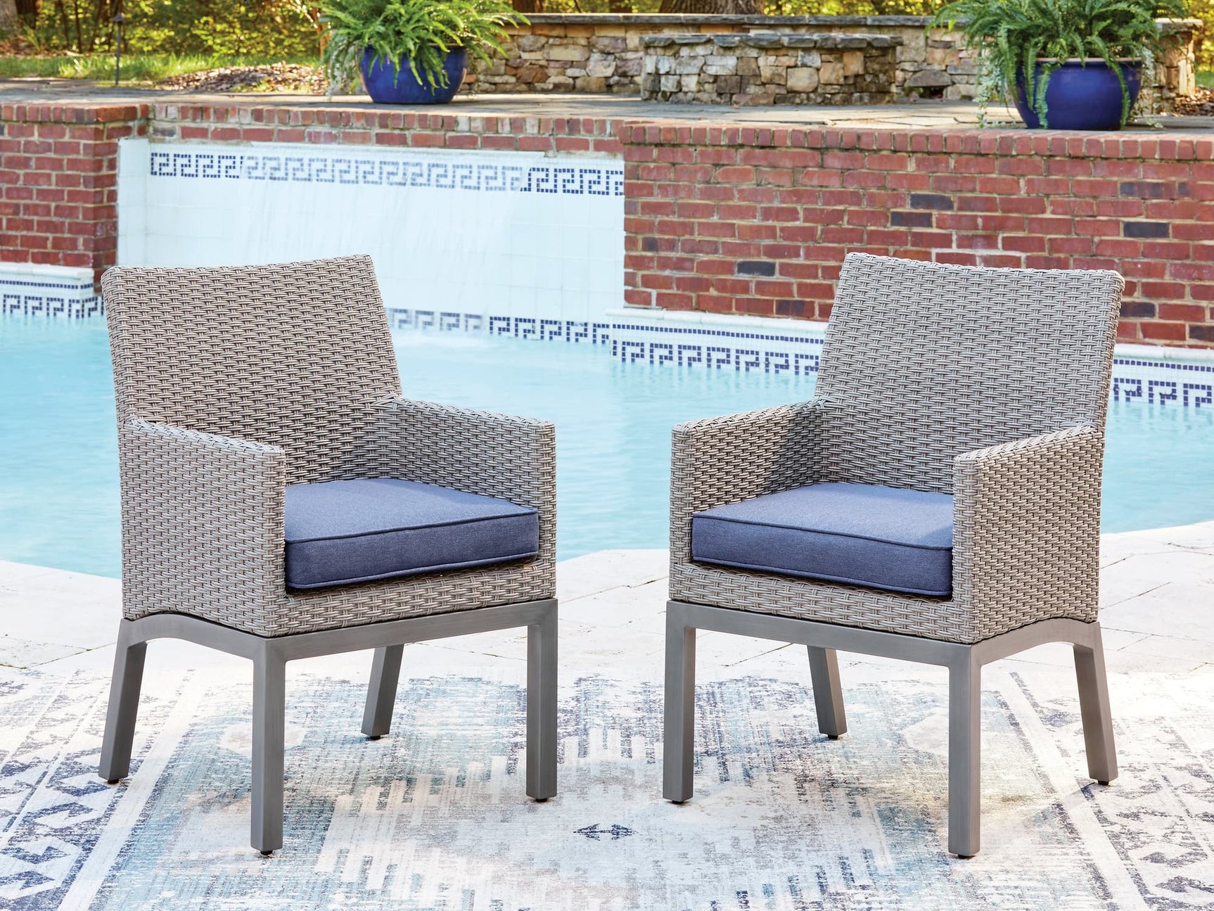 Half Moon Beach blue gray outdoor arm chair with cushion front angle