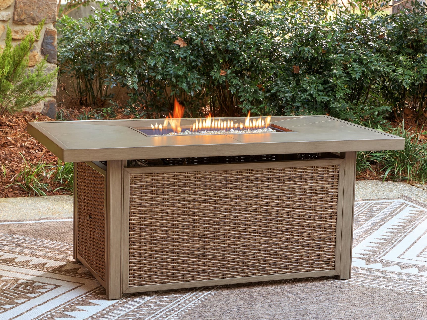 Laguna Heights Beige Outdoor Fire Pit Table front view