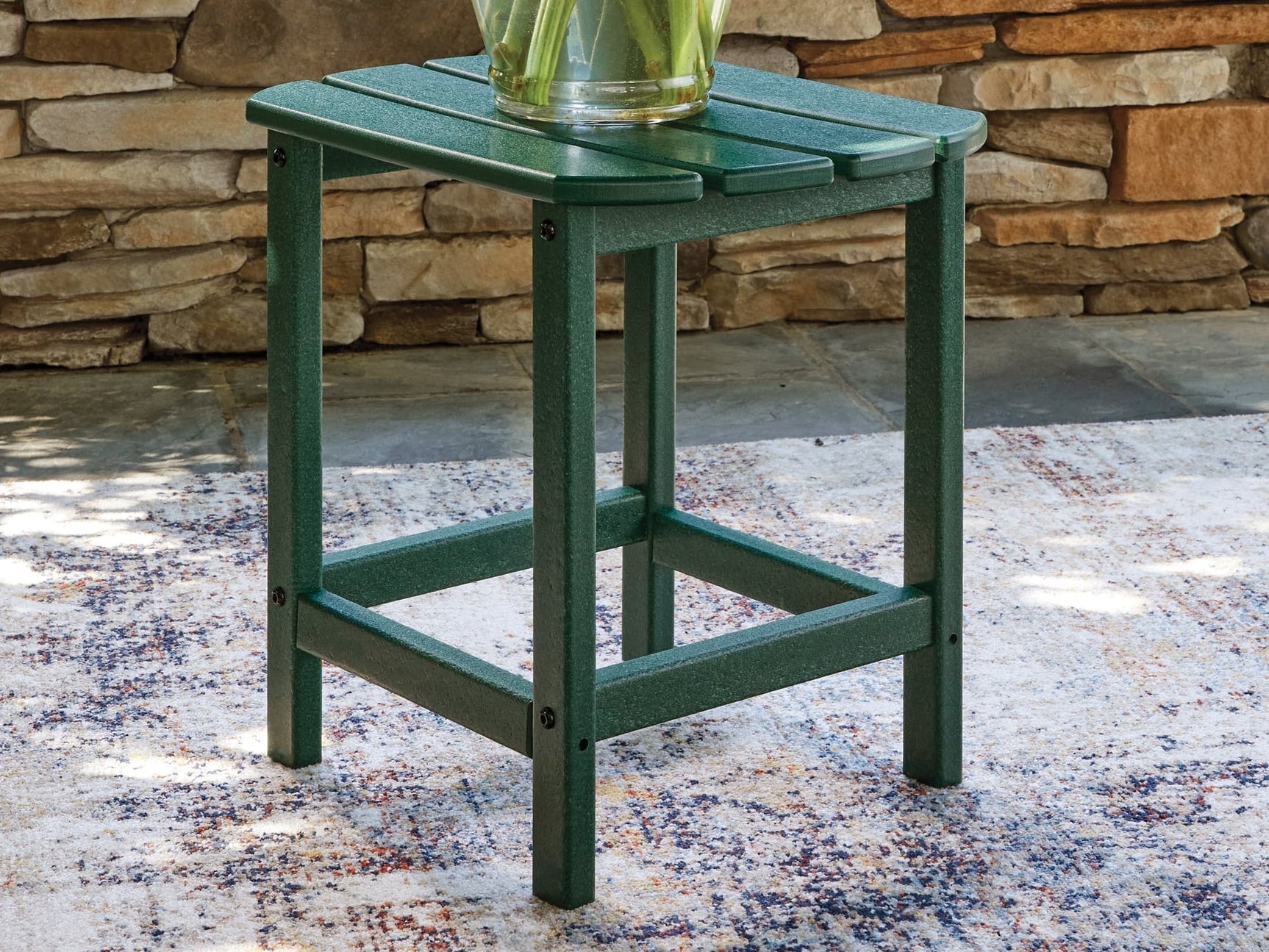 Sundown Shores Green Outdoor End Table front angle