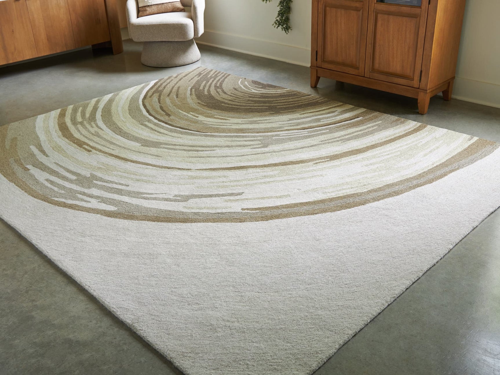 Rizwana Ivory brown gray 7 ft 6 in by 10 ft wool area rug top view