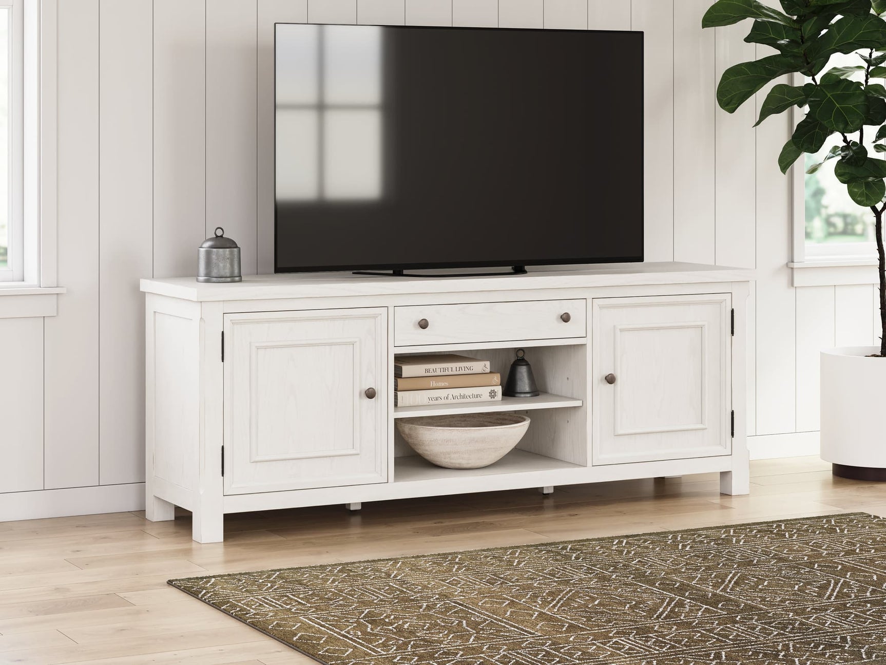 Robbinsdale Antique White 72 inch TV Stand front view