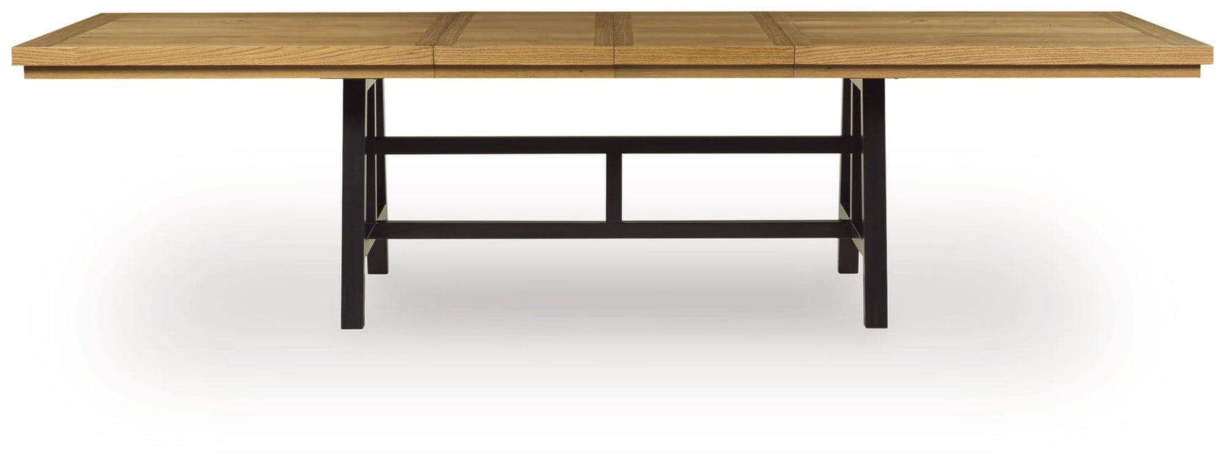 Galliden two-tone black and brown dining extension table, side angle view