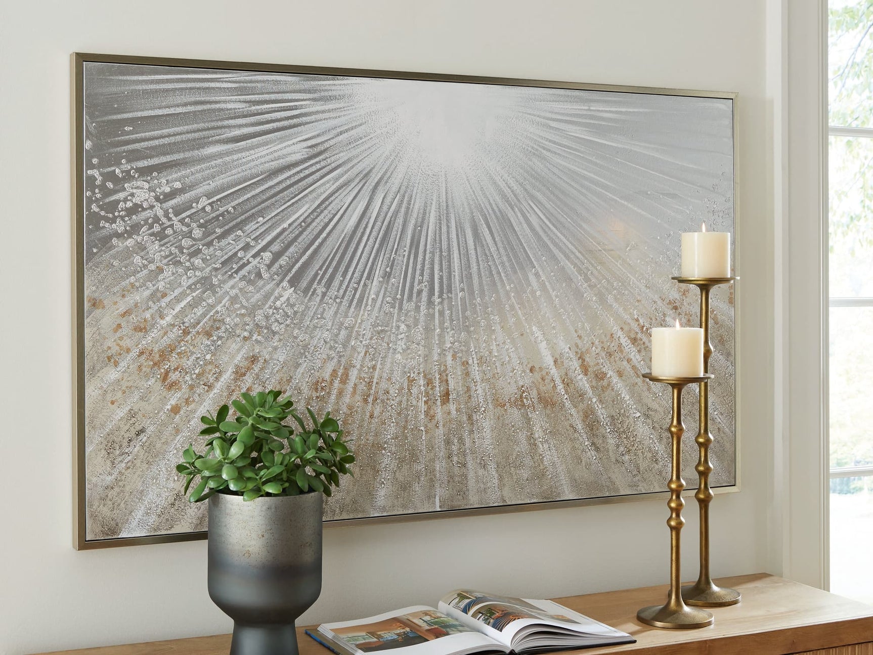 Waldard wall art front view showcasing abstract gray, taupe, and white design