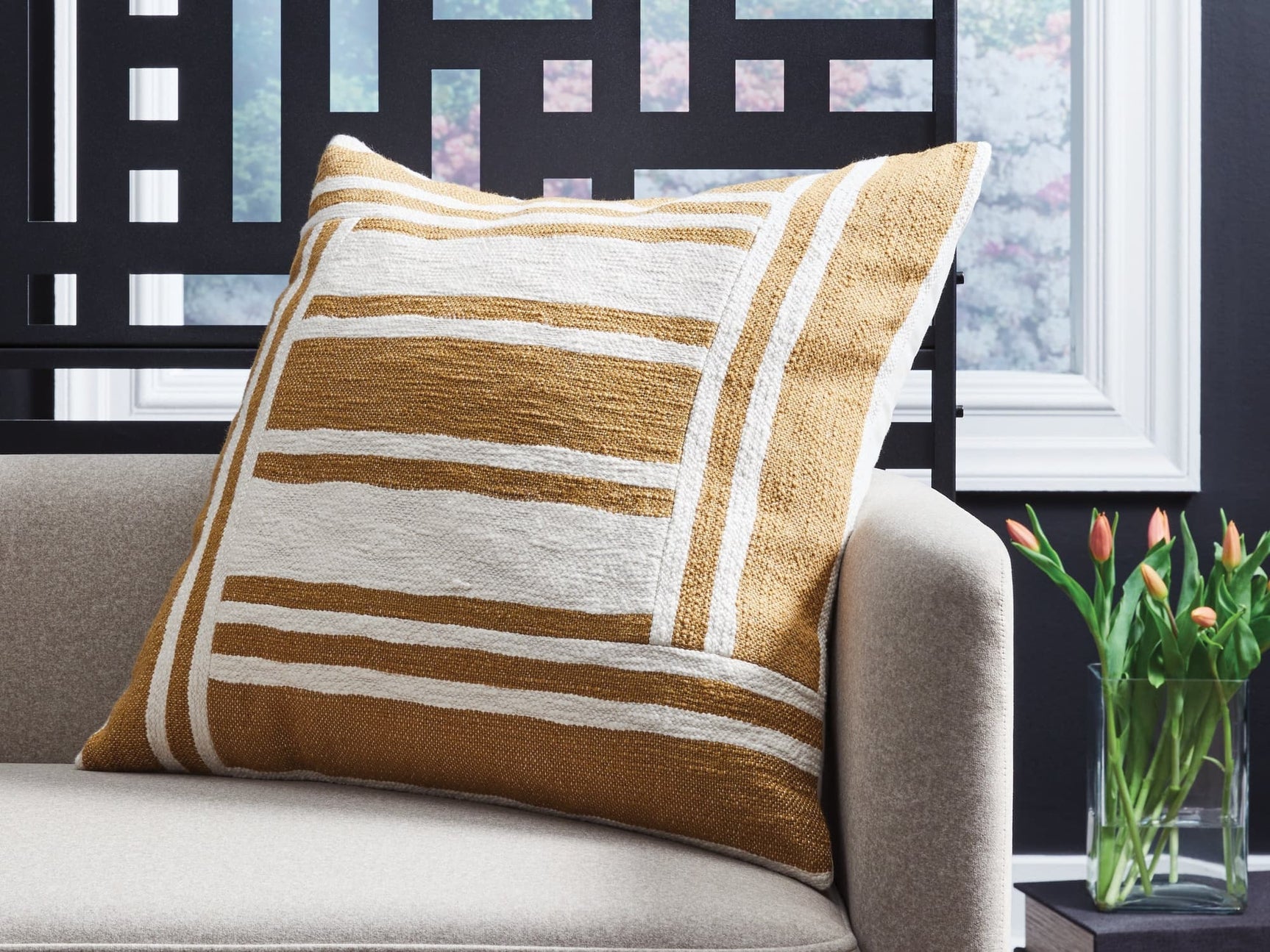 Darrman ochre and ivory throw pillow front view