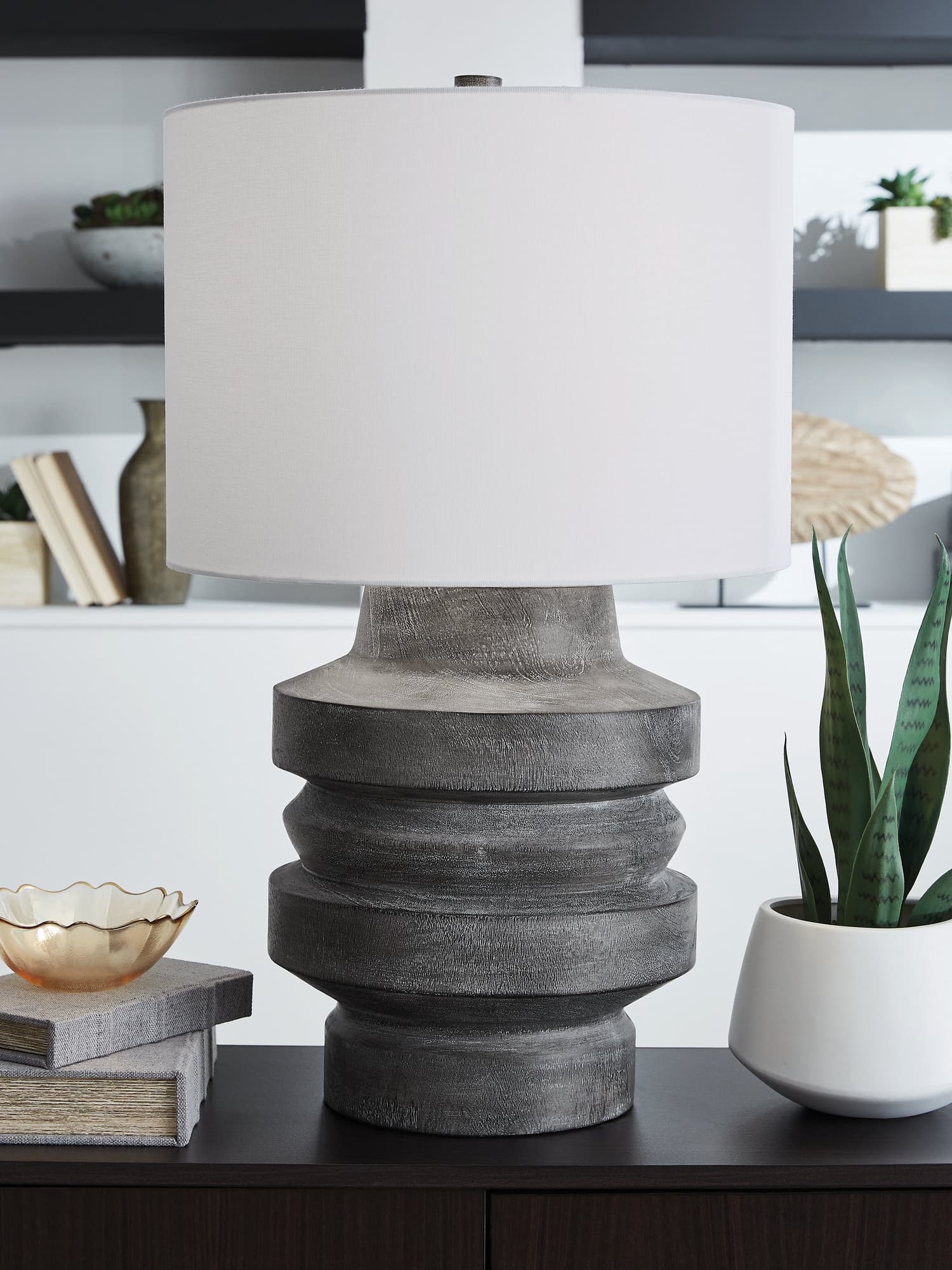 Wahida Distressed Black Table Lamp front view