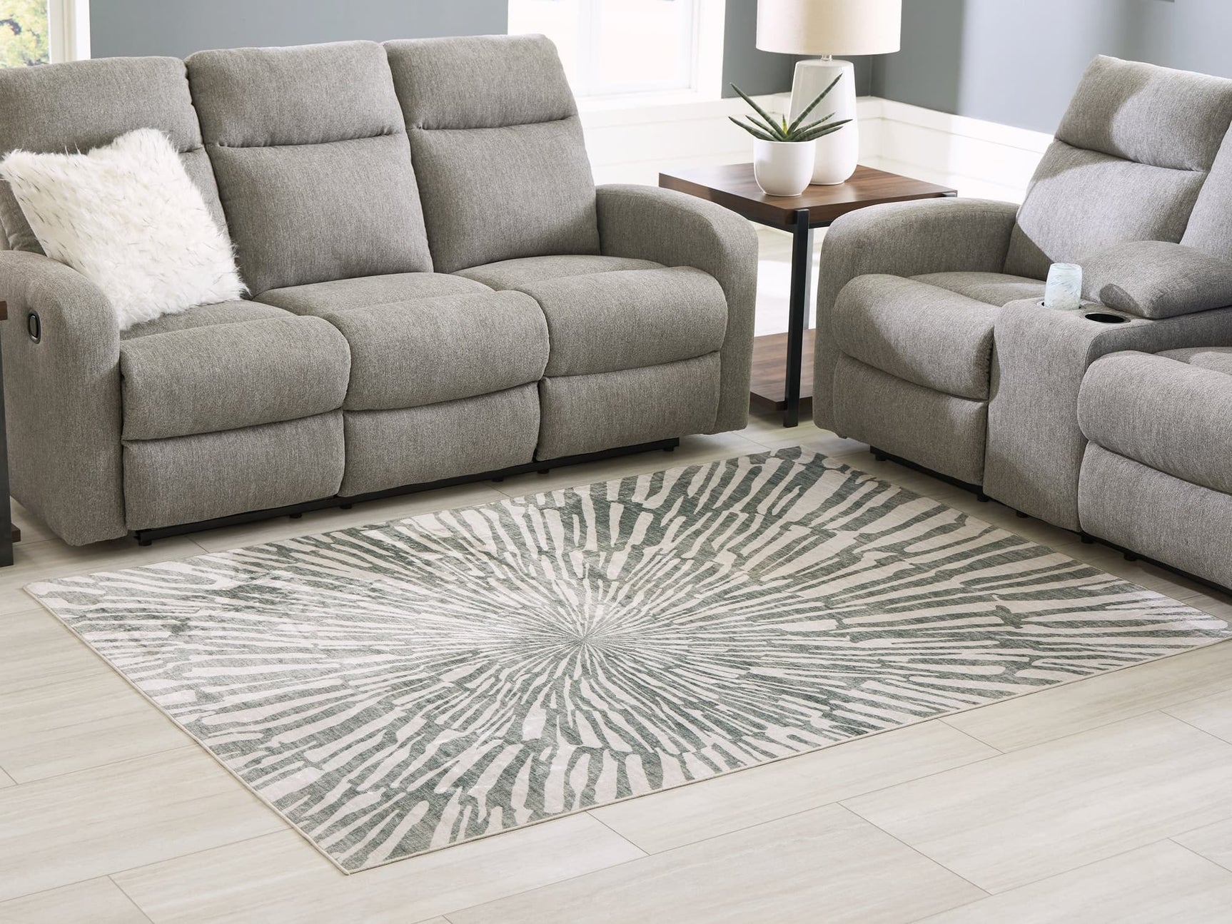 Verland gray and white washable 5x7 area rug laid flat