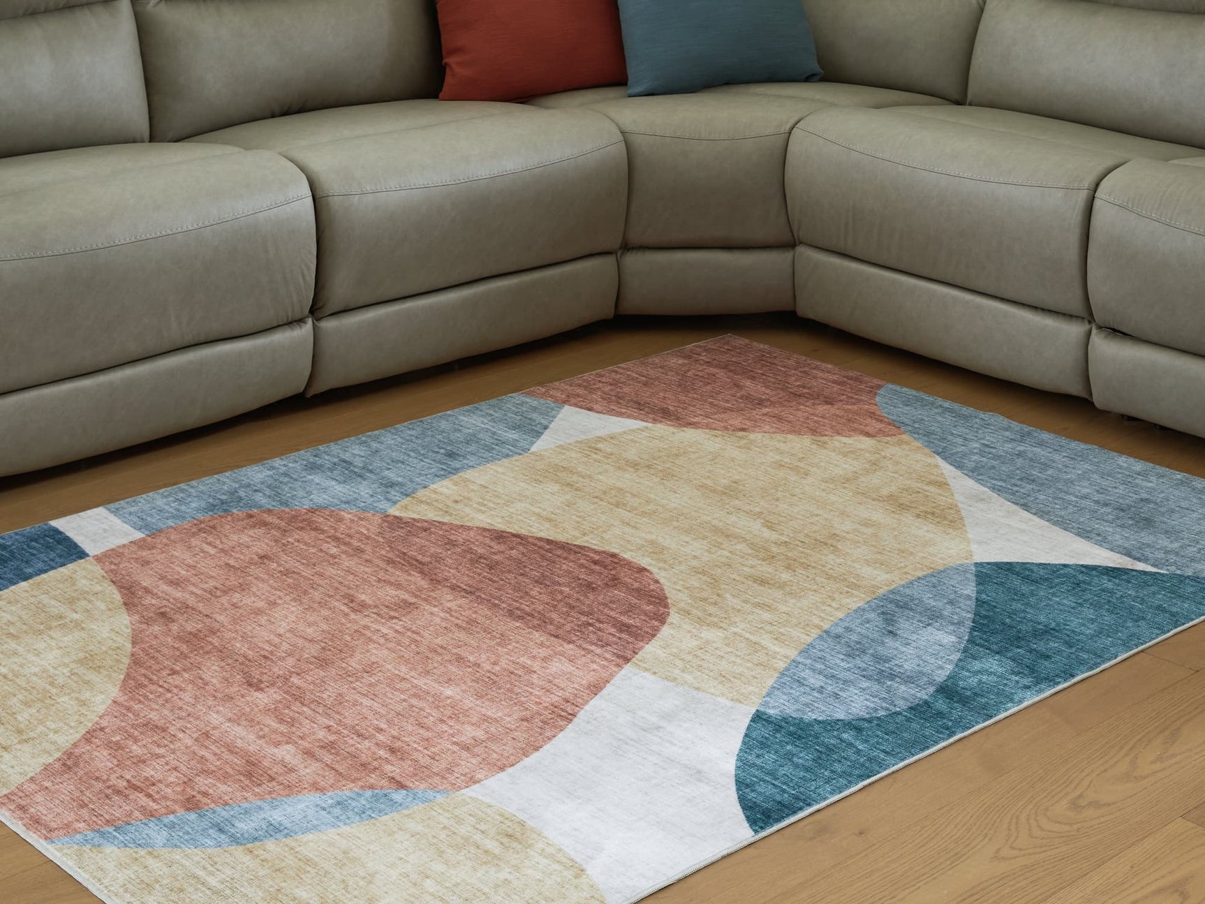 Chanleigh Multi Washable 5 foot by 7 foot abstract area rug showing full rug