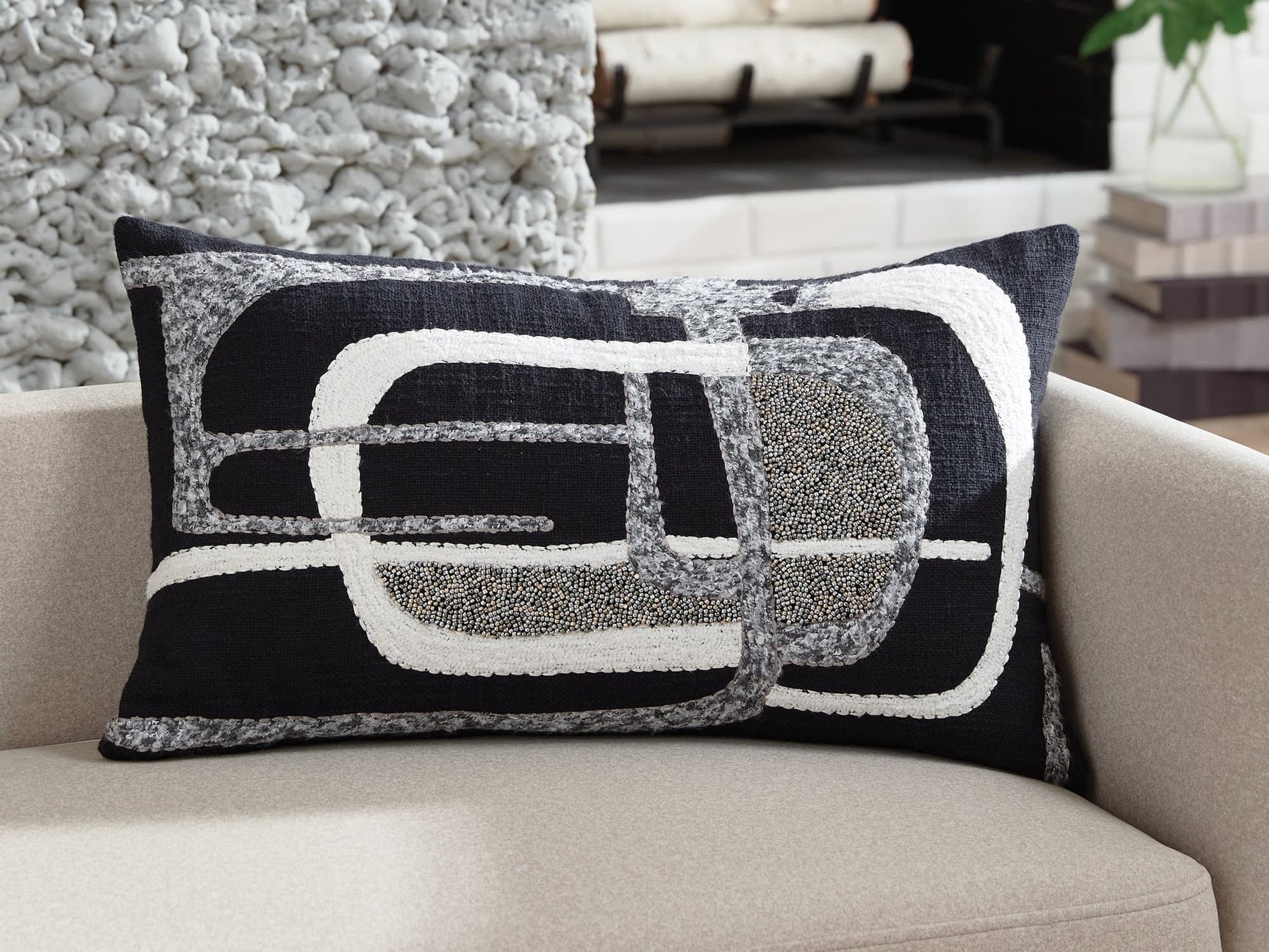 Gavrileigh pillow set of 4 showing embroidered abstract design front view