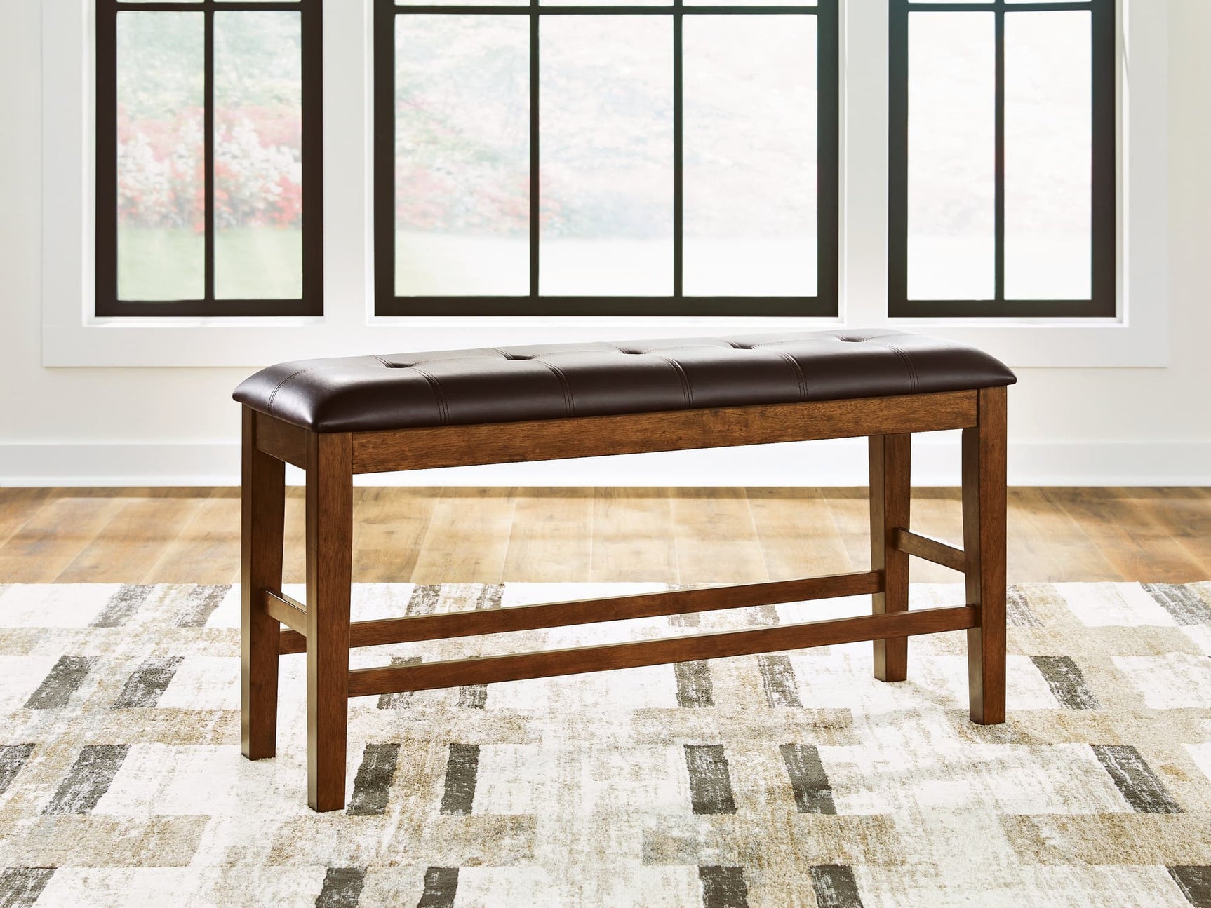 Ralene medium brown counter height dining bench angled view