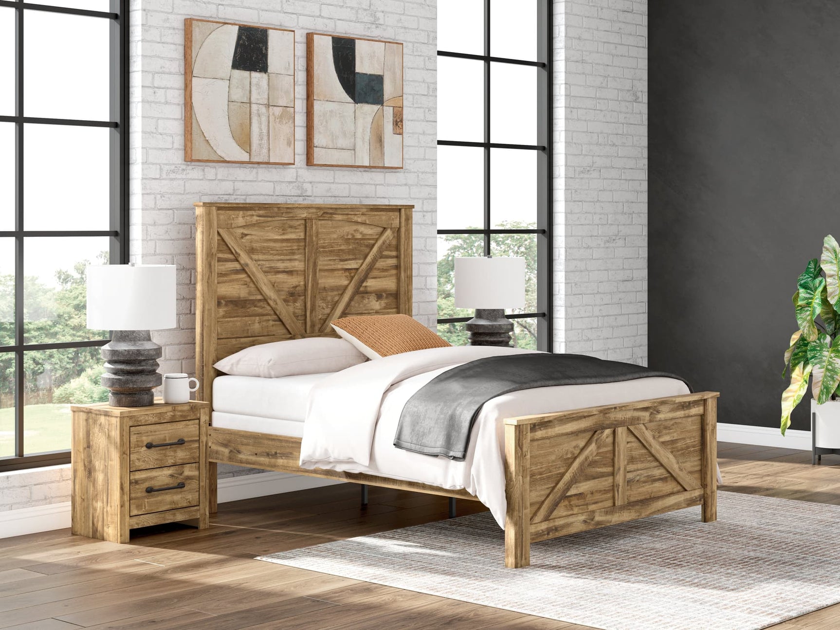 Maystonna Brown Queen Crossbuck Panel Bed front view