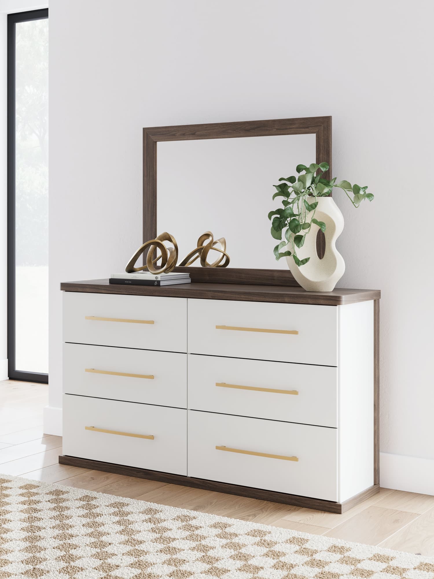 Kendanport dresser and mirror set front view showing two-tone finish