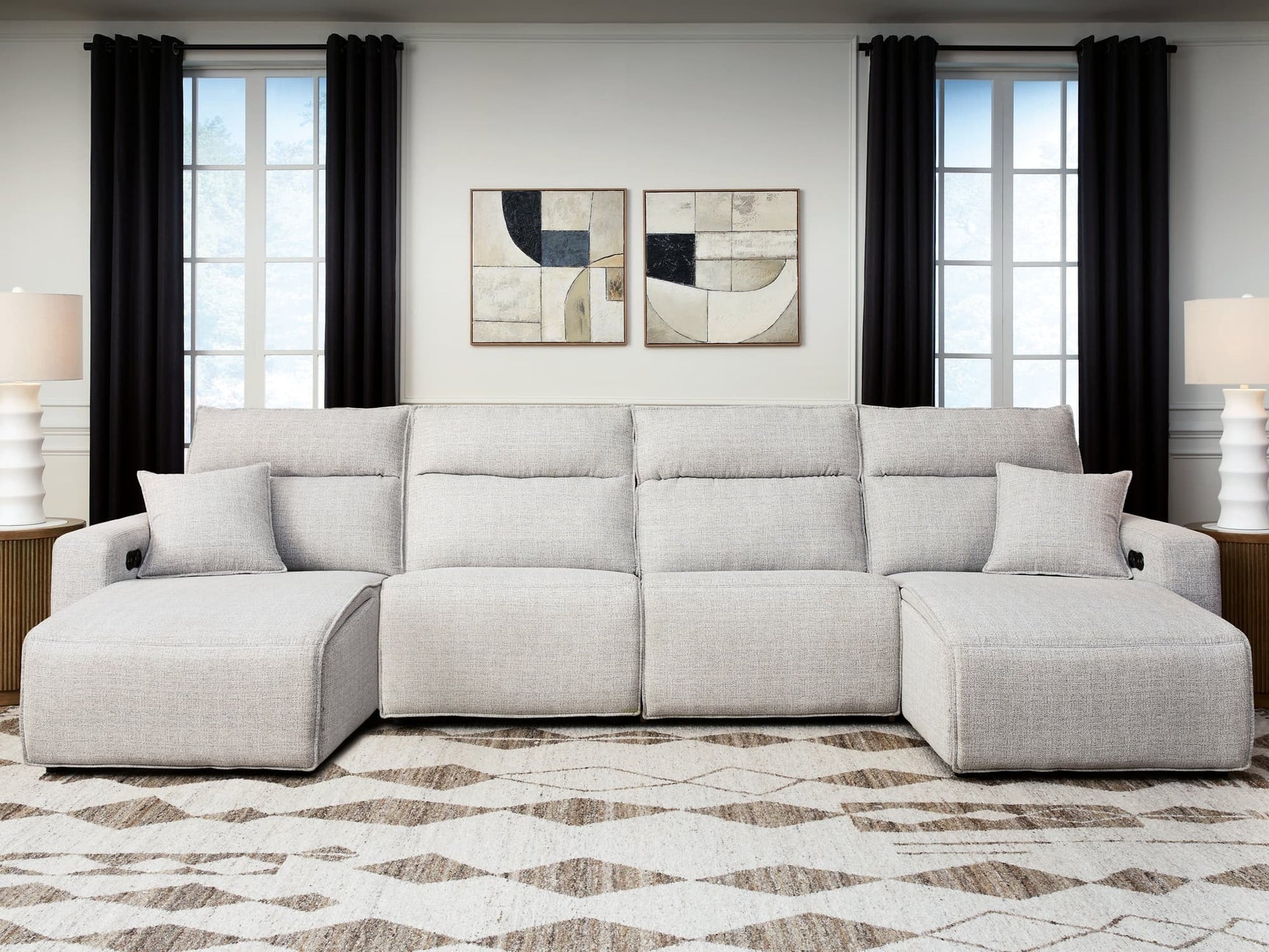 Modmax II Stone 4-Piece Power Reclining Sectional with Chaise front angle view