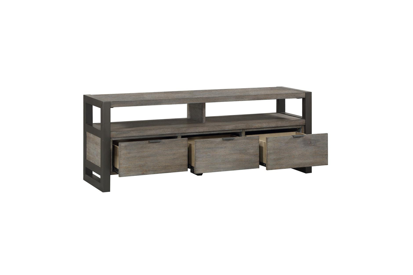 Prudhoe Gray Media Console TV Stand full view with accessories