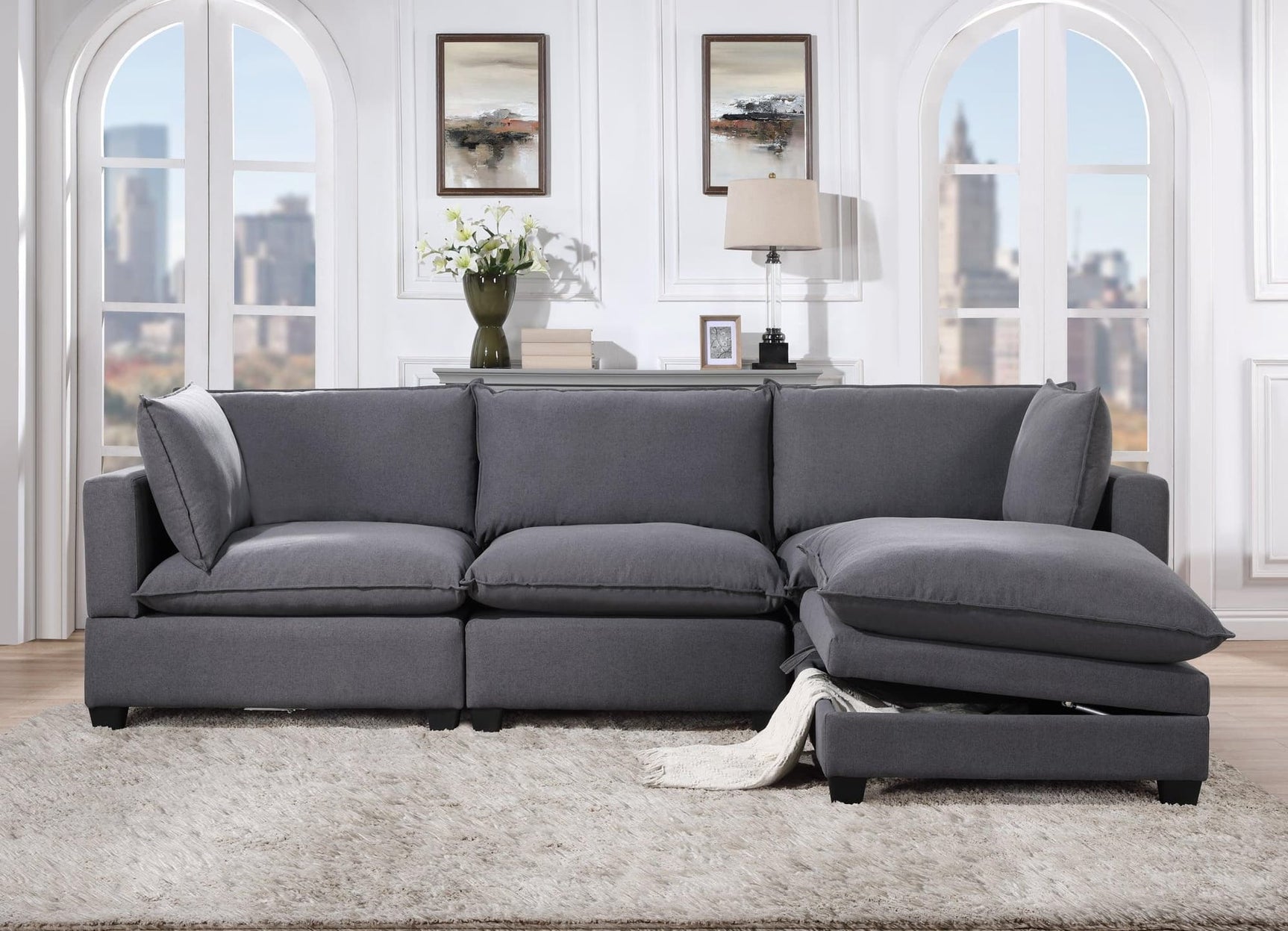 Cloud Charcoal Fabric Modular Reclining Sectional sofa front view