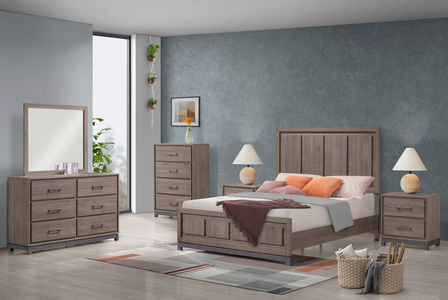 River Brown Upholstered Panel Bedroom Set main view with bed