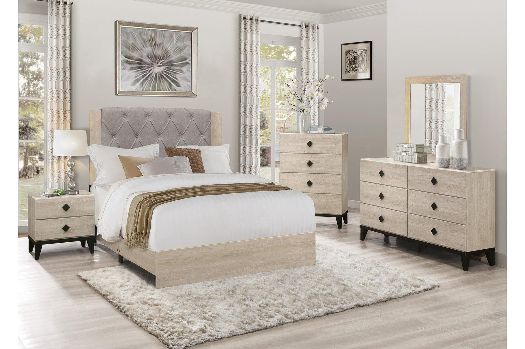 Whiting Linen Youth Panel Bedroom Set side view showcasing fabric headboard
