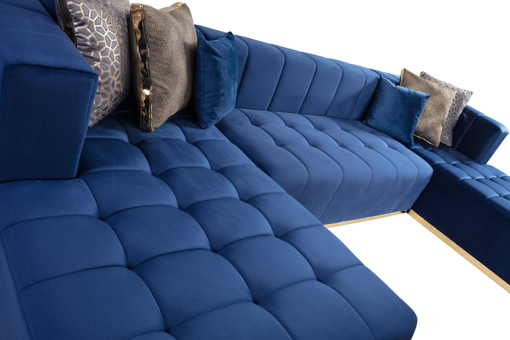 Room view with Amelia Navy Velvet Double Chaise Sectional sofa