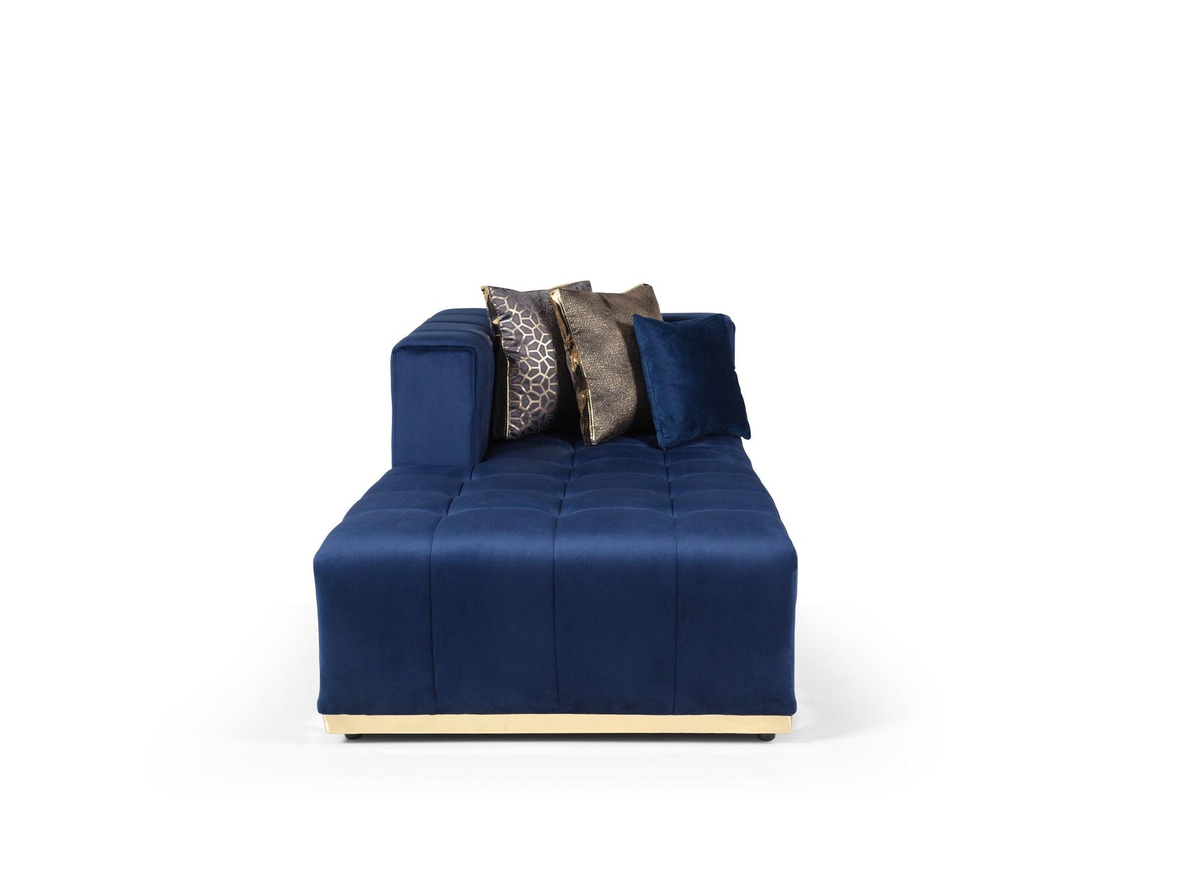 Close-up detail of Amelia Navy Velvet Double Chaise Sectional sofa upholstery