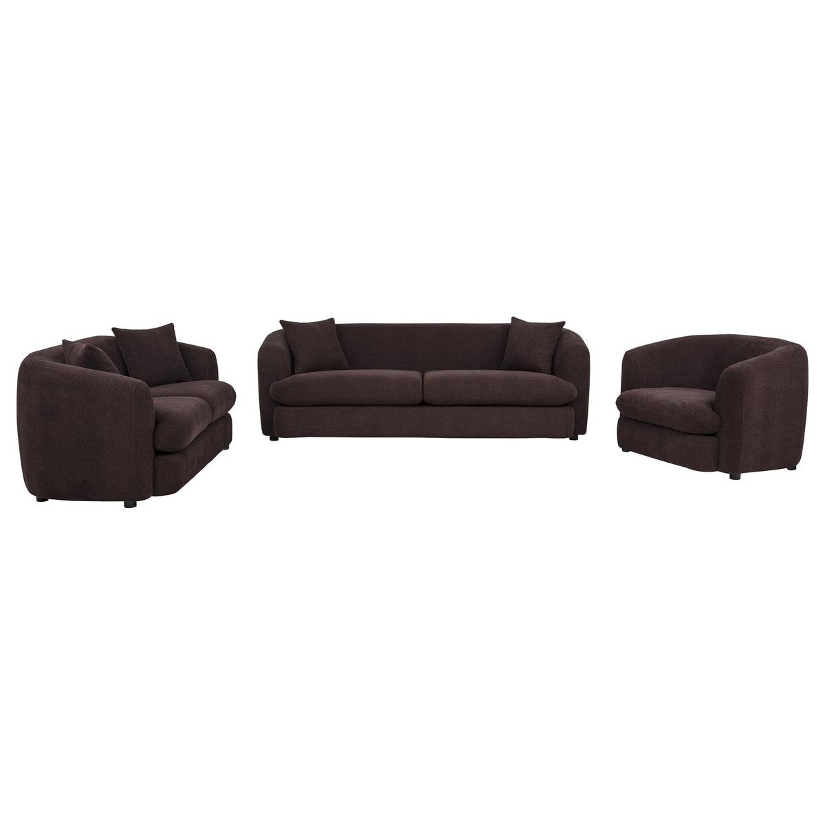 Delroy 3-Piece Stationary Sofa Set in Aubergine Polyester — product view