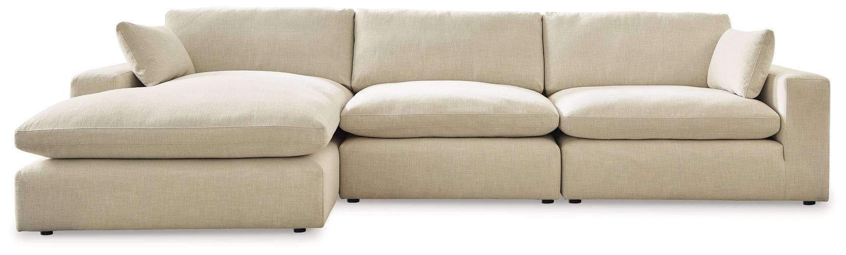 Side view of Elyza linen chenille 3-piece sectional sofa with chaise