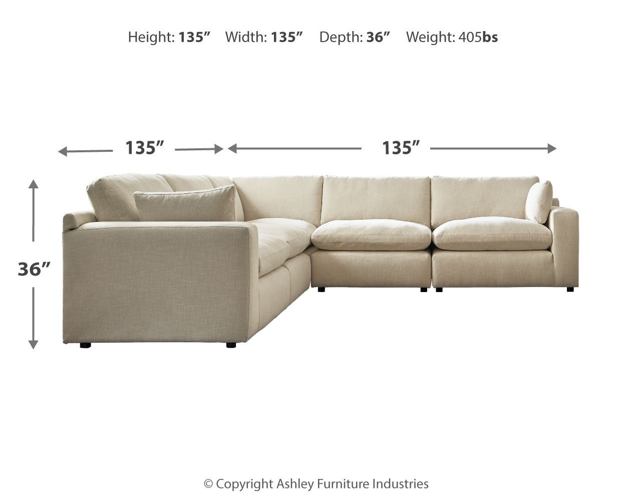 Elyza Linen Chenille 5-Piece Sectional in living room setting
