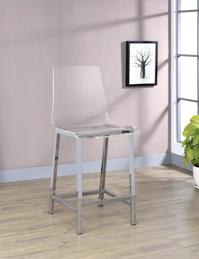 Juelia counter height stools set of 2 with chrome finish and clear acrylic seats