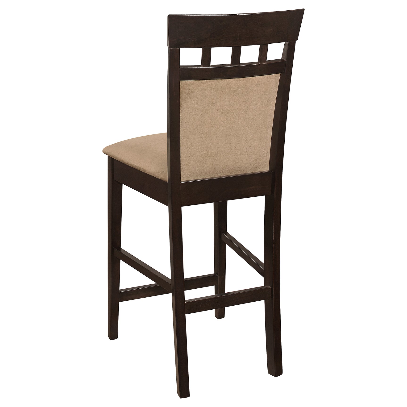 Detail view of upholstered backs on Gabriel Cappuccino dining chairs