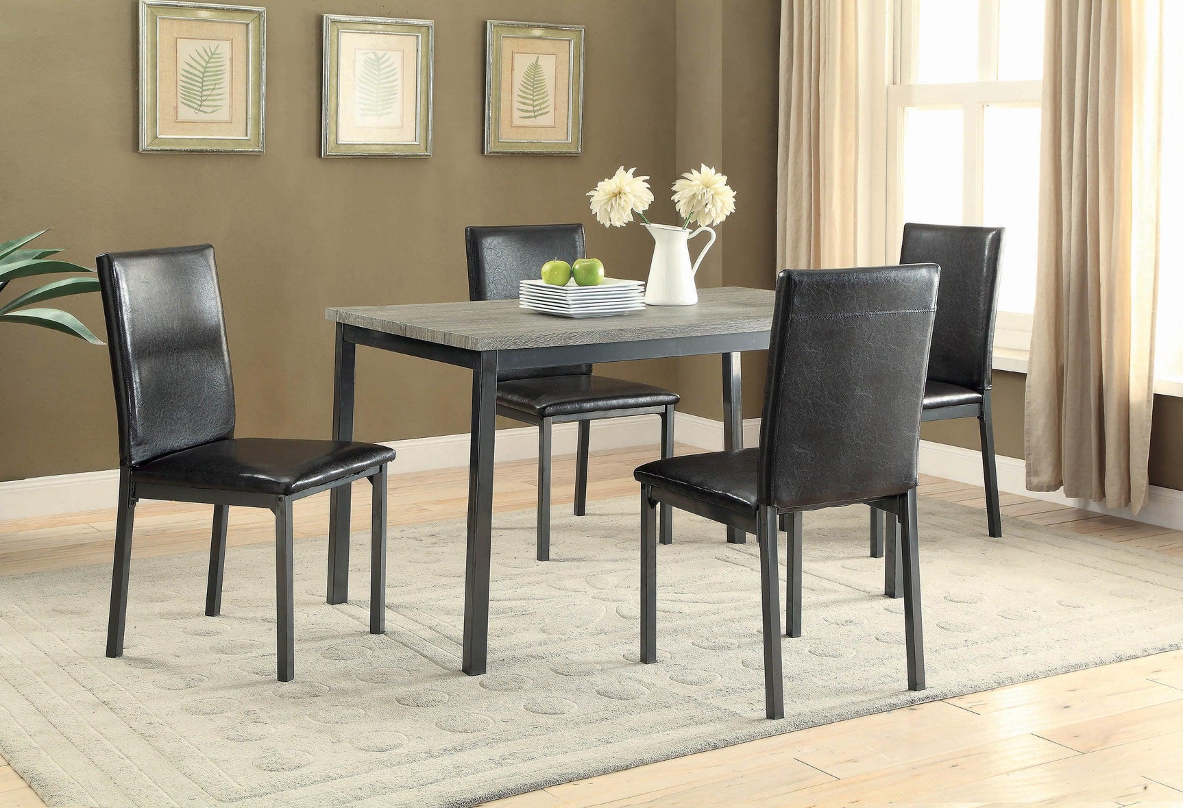 Garza Upholstered Dining Chair black leatherette back and leg detail