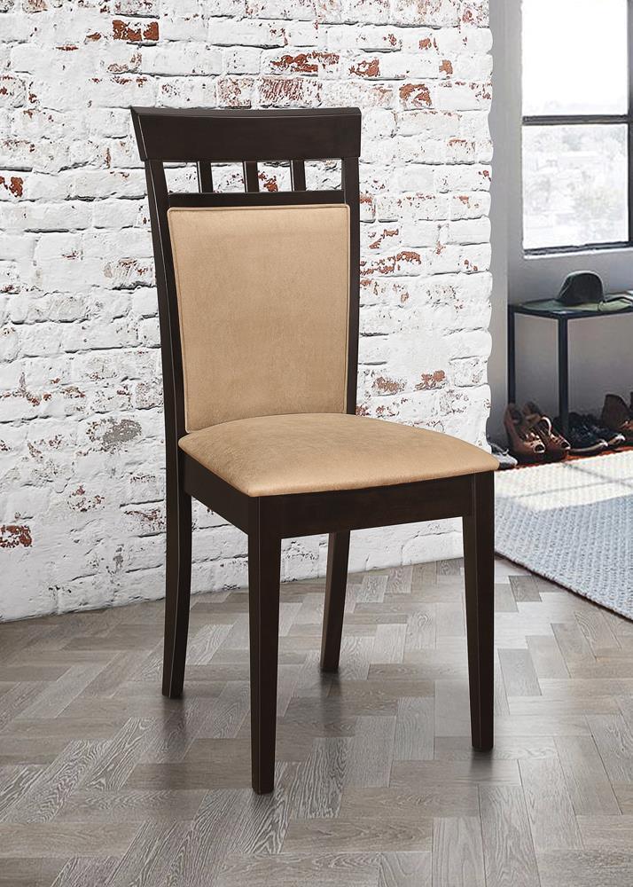 Gabriel Upholstered Dining Chairs Set of 2 in cappuccino finish and tan microfiber upholstery