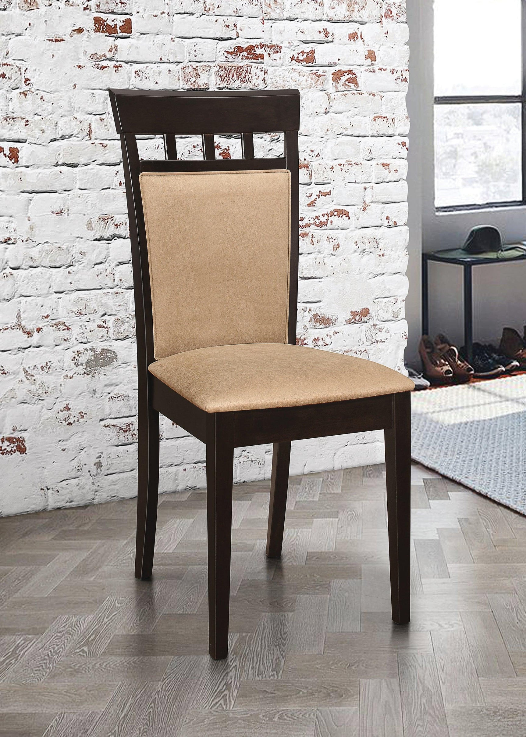 View of chair seat and wood frame materials