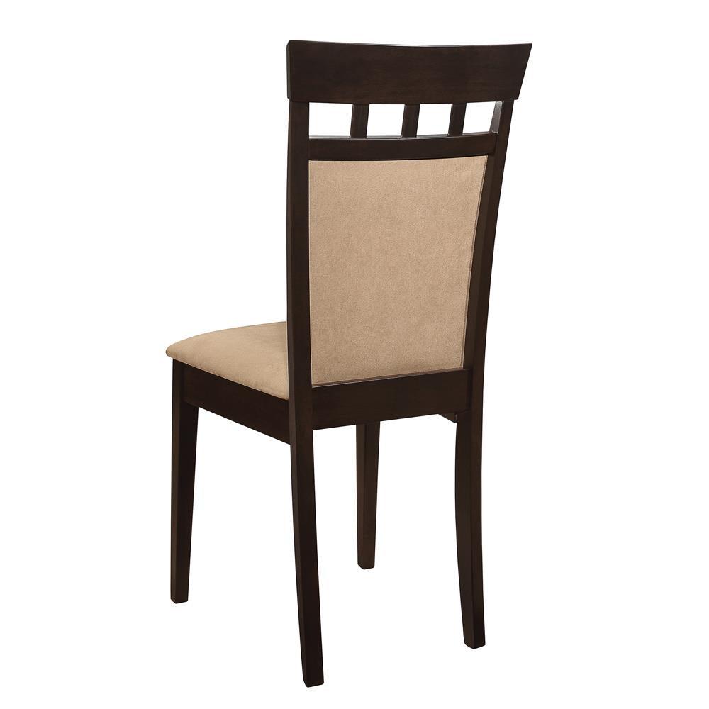 Gabriel Upholstered Dining Chair in cappuccino and tan, side view