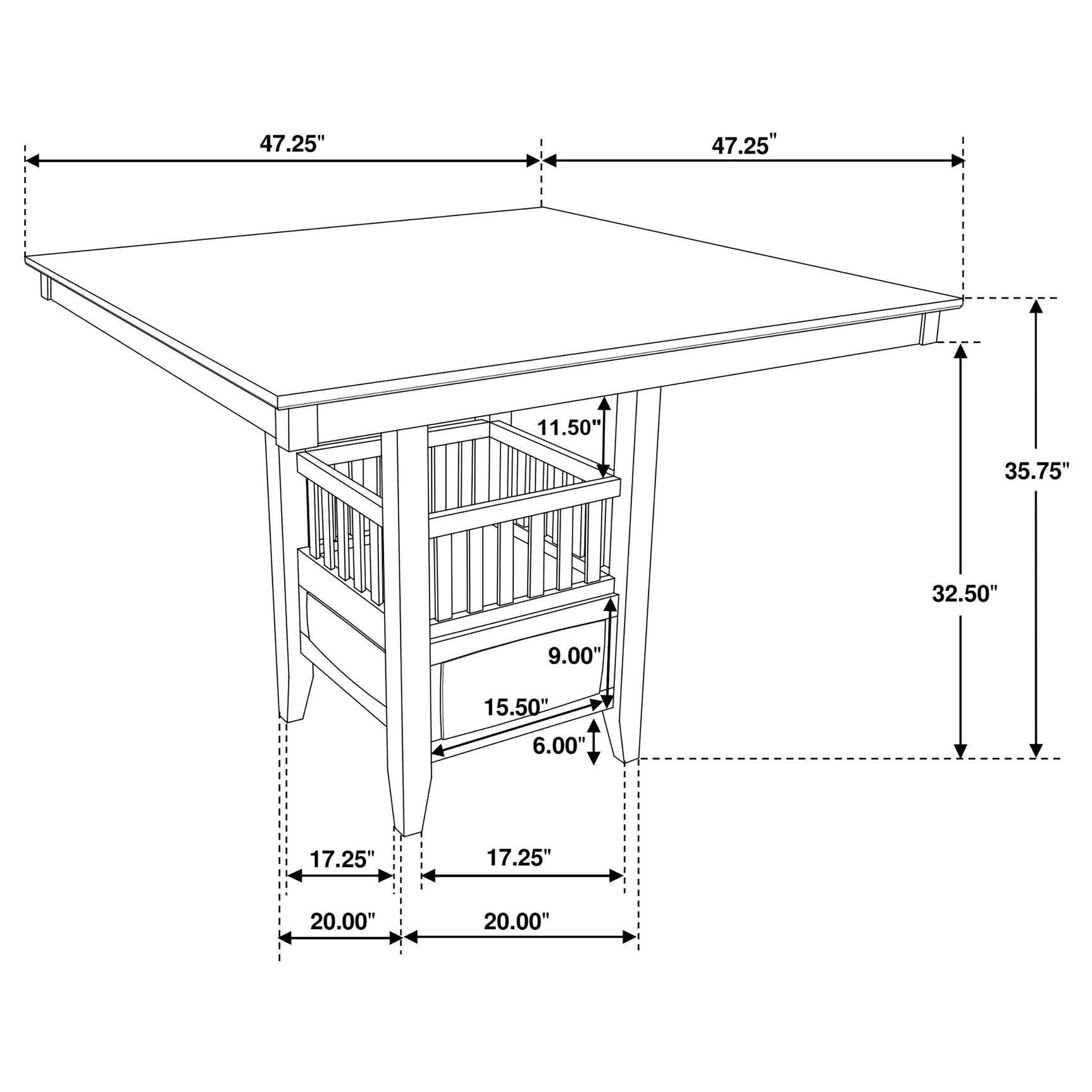 Angle showing table and chairs seating