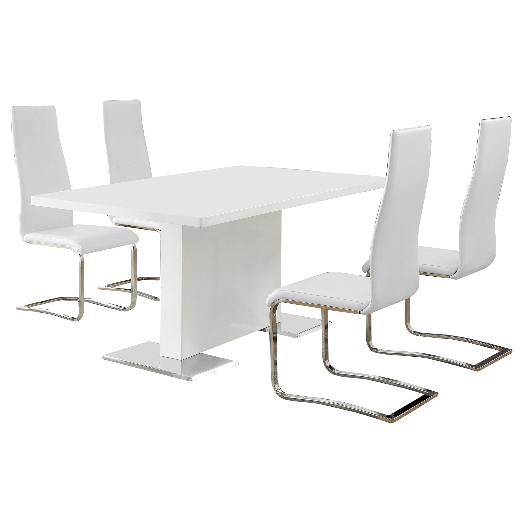 Anges White High Gloss Dining Room Set in dining room setting