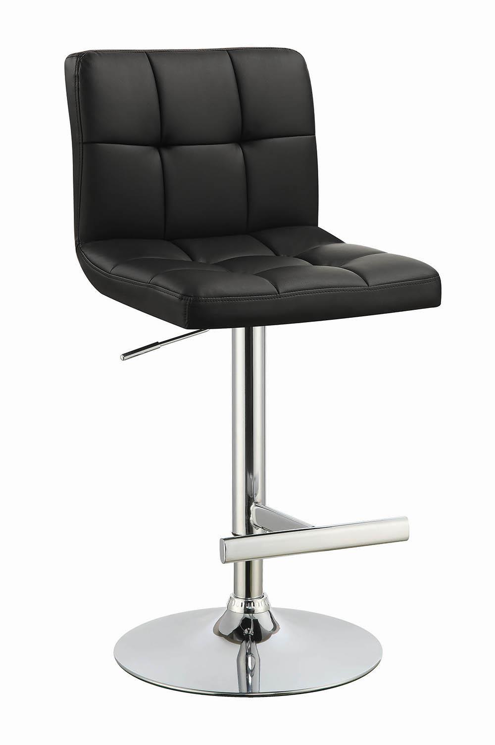 Lenny adjustable height bar stool set of 2 with chrome legs and black leatherette seats