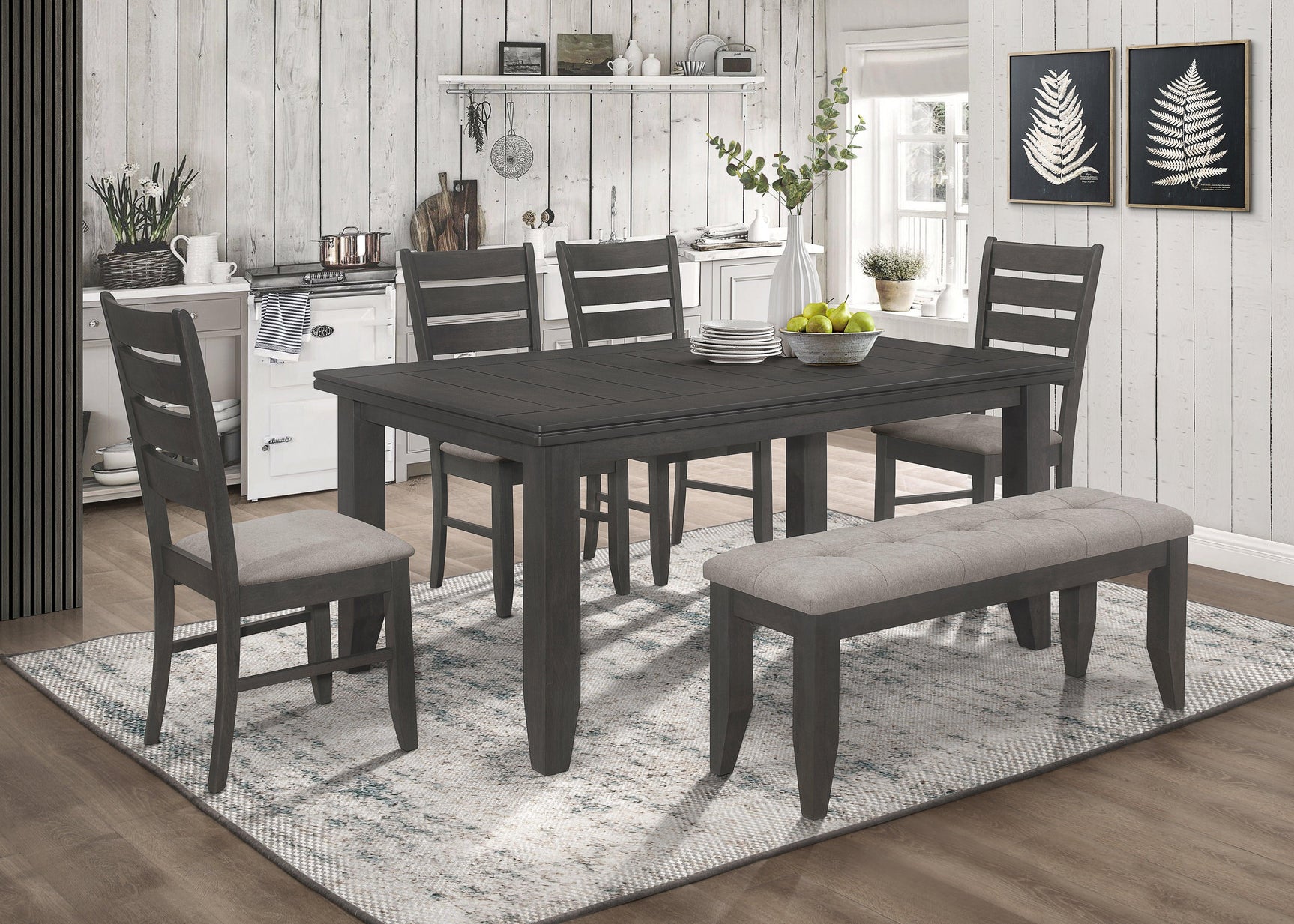 Dalila rectangular plank top dining table dark grey - top surface detail