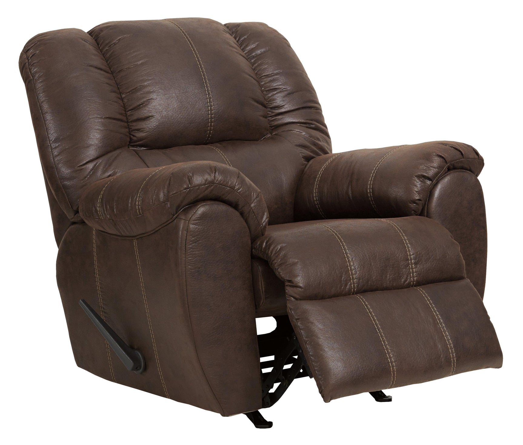 Reclining position of McGann Walnut Faux Leather Recliner chair