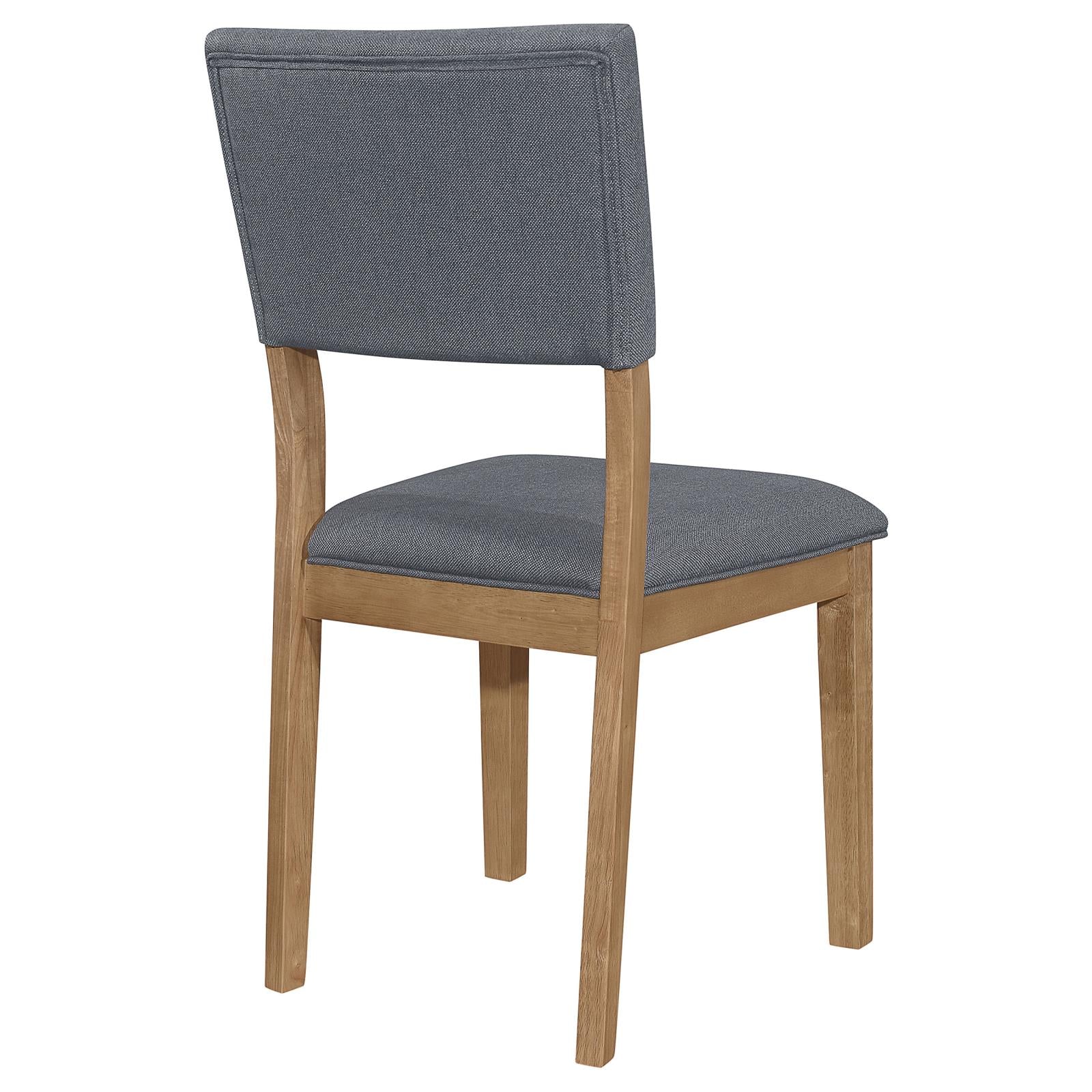 Grey upholstered dining arm chair with wooden frame