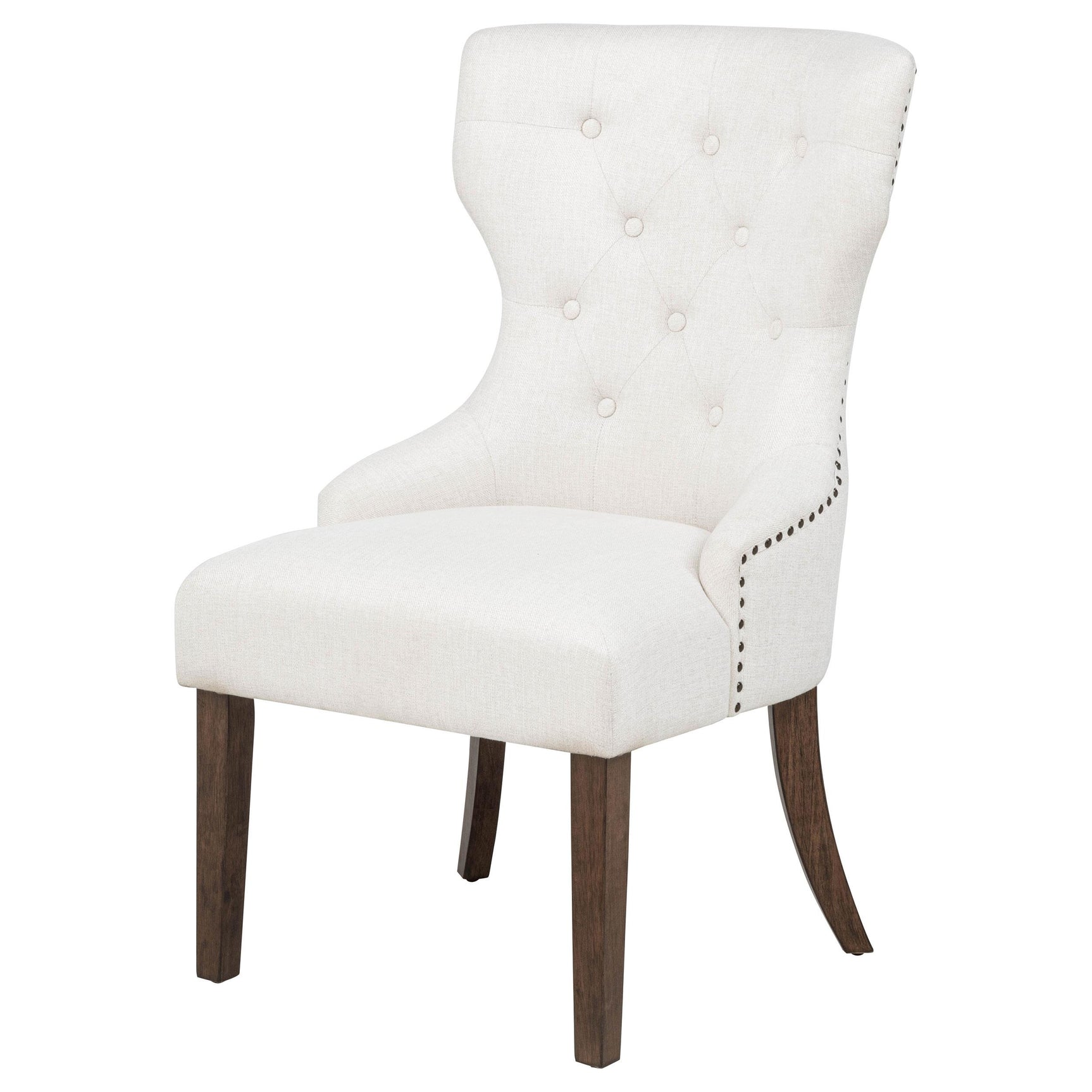 Close-up of Baney chair wingback backrest and rolled arm