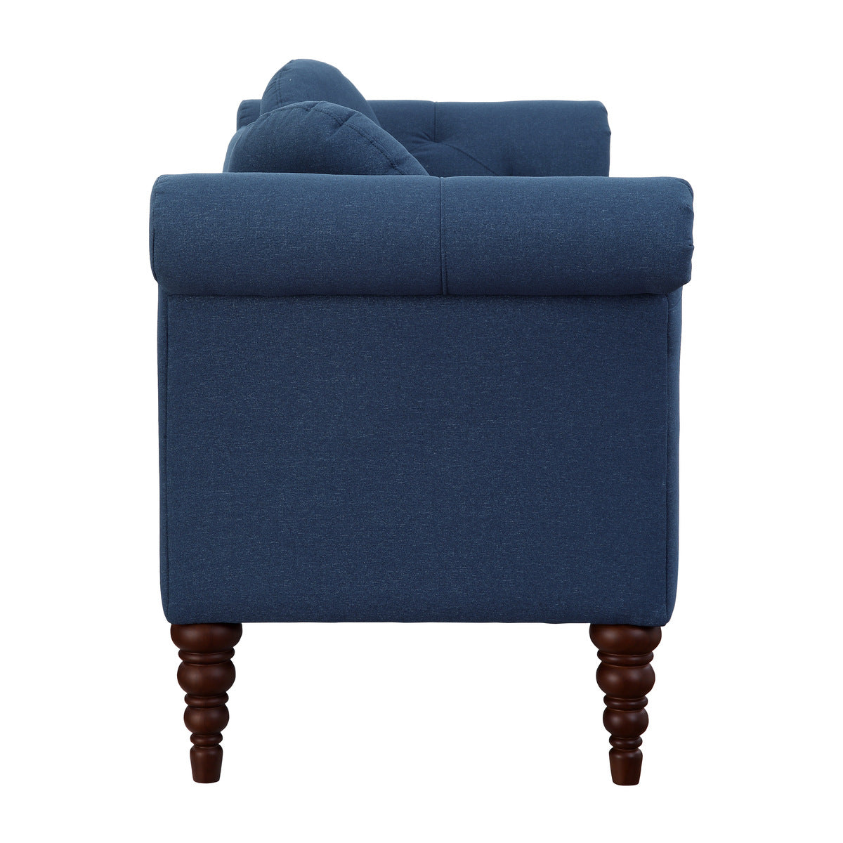 Close-up detail of tufted blue upholstery on Adira Sofa