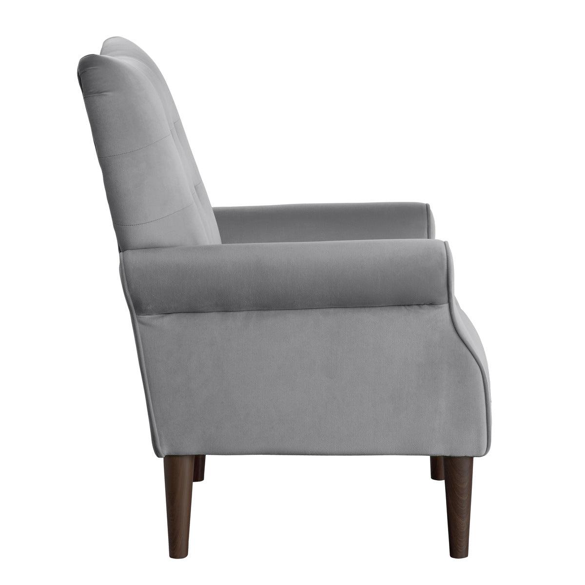 Kyrie Dark Grey Velvet Tufted Accent Chair close-up on tufting