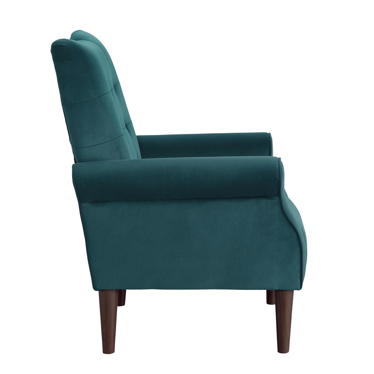 Kyrie teal velvet accent chair angled view