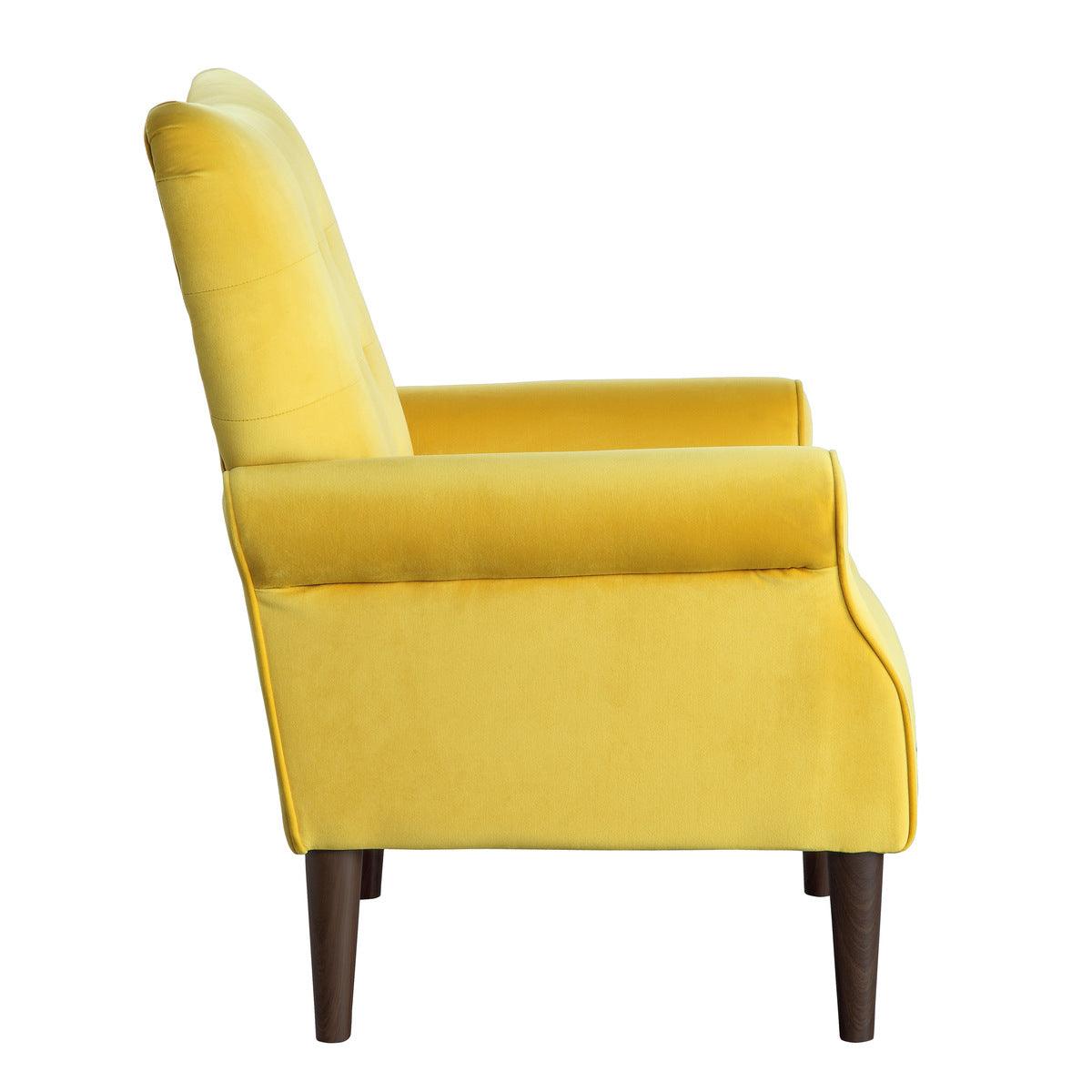 Kyrie Yellow Velvet Tufted Upholstered Accent Chair detailed tufted back