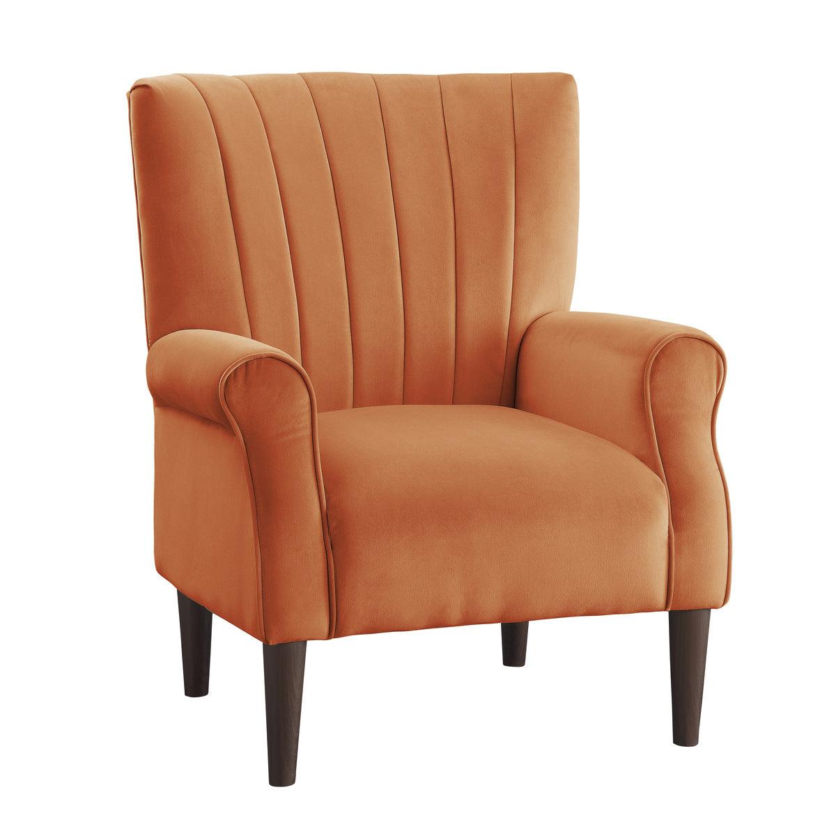 Urielle Orange Velvet Upholstered Accent Chair, side angle