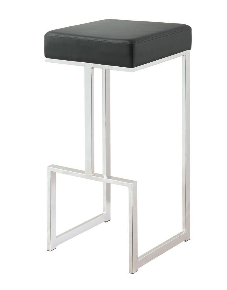 Gervase Black and Chrome Square Bar Stool side view showing seat and frame