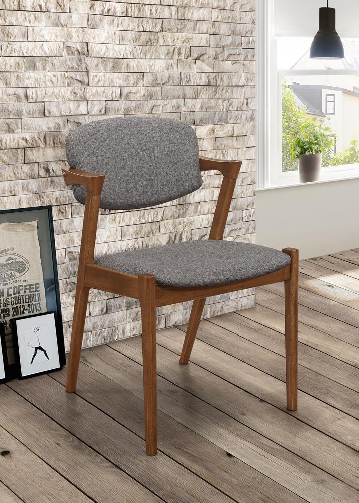 Malone grey fabric and dark walnut dining side chairs set of 2 front angle